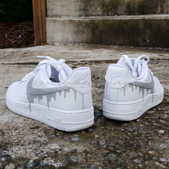 Nike Air Force 1 Low White Concrete Grey Paint Drip Size 7.5 Mens - Picture 5 of 12